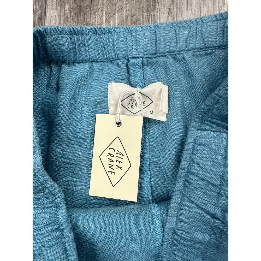 Alex Crane Bo Drawstring Linen Pants Blue — Size Medium
